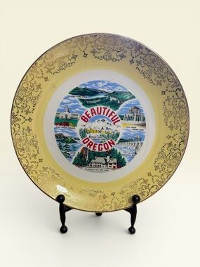 Vintage Oregon Souvenir Collector Plate by Jacob Karol China Co.